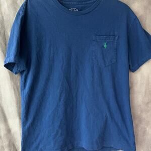 Vintage Polo Ralph Lauren Single Stitch Blue Tee with Green Emblem (SIZE S)